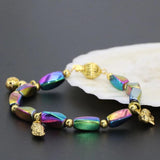 Gold Spacer Multicolor Hematite Beaded Bracelet 7.5inch