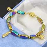 Gold Spacer Multicolor Hematite Beaded Bracelet 7.5inch