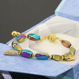 Gold Spacer Multicolor Hematite Beaded Bracelet 7.5inch