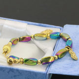 Gold Spacer Multicolor Hematite Beaded Bracelet 7.5inch