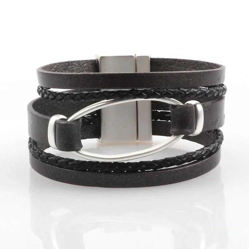 Handmade Leather Rope Bracelet with Magnet Buckle