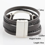 Handmade Leather Rope Bracelet with Magnet Buckle