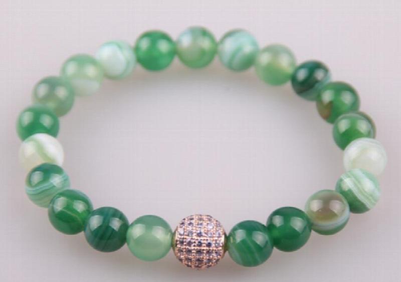 Green Stone Micro Zircon Pave Ball Bracelet Bangle
