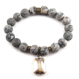 10mm Frosted Natural Stone & Glass Crystal Charm Bracelets