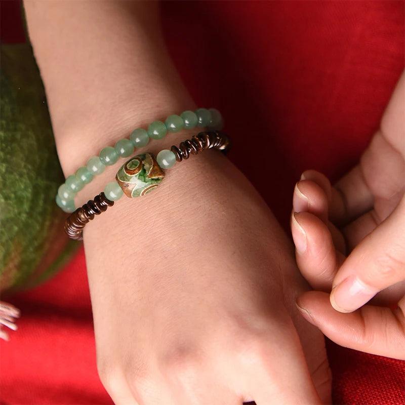 Dongling Stone Beads Bracelet Ethnic Elastic DZI Bead Women Gift