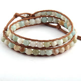 Stone Beads Wrap Bracelet 2 Wraps Leather Bracelet For Women