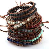 Stone Beads Wrap Bracelet 2 Wraps Leather Bracelet For Women