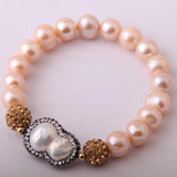 Pink Freshwater Pearl Strand Bracelet with Crystal Ball Accent