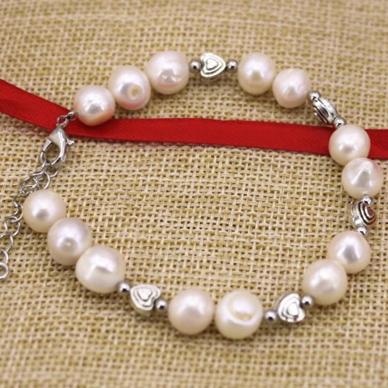 9-10mm Natural Pearl Beads DIY Bracelets & Bangle Antique Silver-Color