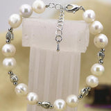 9-10mm Natural Pearl Beads DIY Bracelets & Bangle Antique Silver-Color