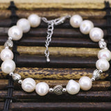 9-10mm Natural Pearl Beads DIY Bracelets & Bangle Antique Silver-Color