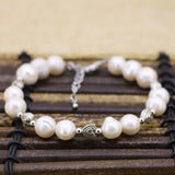 9-10mm Natural Pearl Beads DIY Bracelets & Bangle Antique Silver-Color
