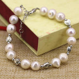 9-10mm Natural Pearl Beads DIY Bracelets & Bangle Antique Silver-Color
