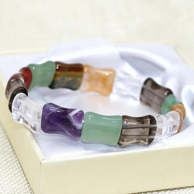 Multicolor Chalcedony Tiger Eyes Stone Beads Bracelet 7.5inch