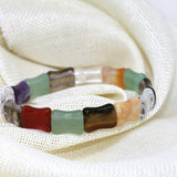 Multicolor Chalcedony Tiger Eyes Stone Beads Bracelet 7.5inch