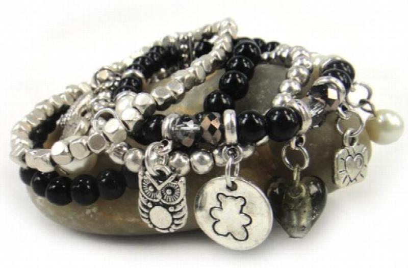 Women's Semi Precious Stone Elasticity Bracelet with Alloy Charms