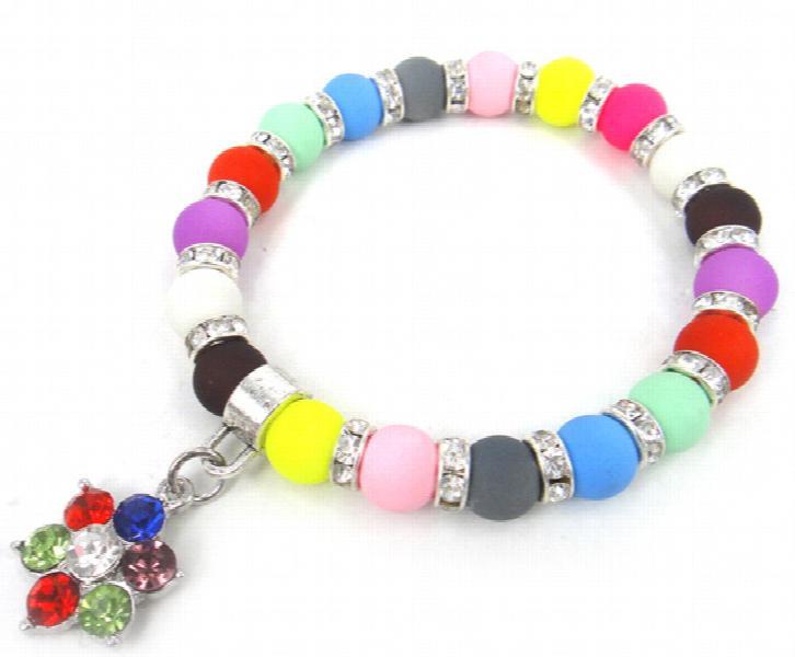Multicolor Fluoresence Candy Beads Bracelet with Flower Charm