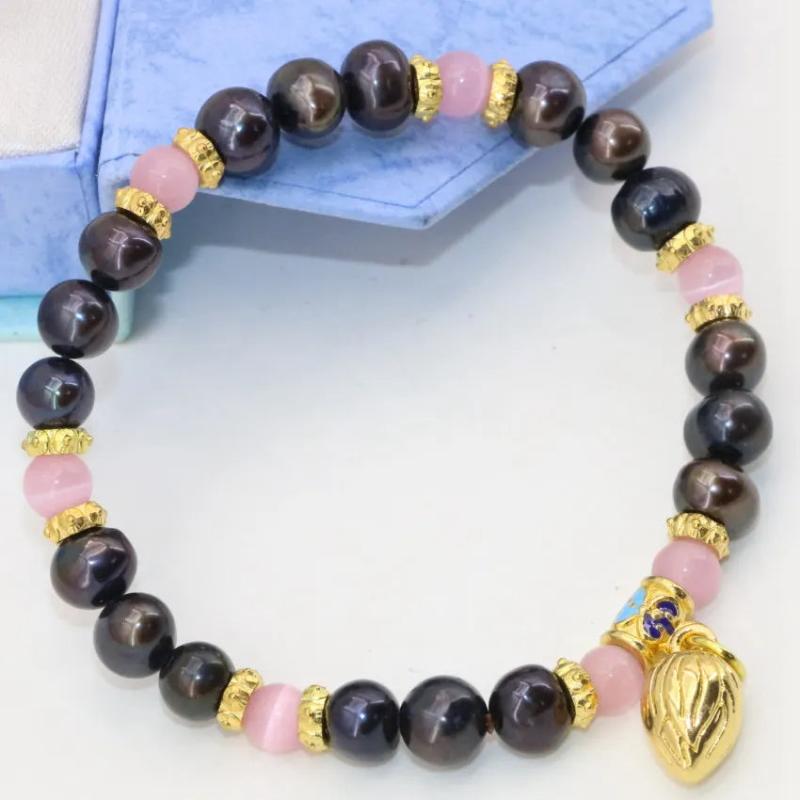 7-8mm Natural Pear Beaded Bracelet Gold Cloisonne Jewelry
