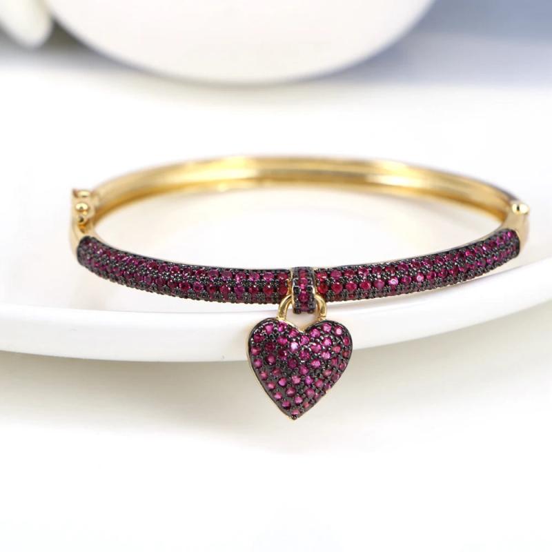 Heart Pendant Bangle Crystal Zircon Bracelet Romantic Wedding Gift