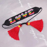 Adjustable Rainbow Love Beaded Bracelet Hand Woven Unisex