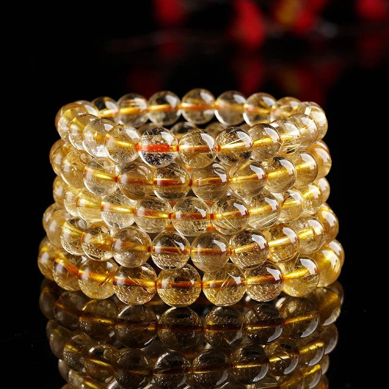 Rutilated Quartz Beads Buddha Bracelet for Women or Men
