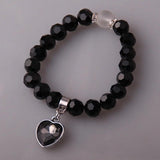 Crystal Beads Bracelet with Heart Charm - Stretchy Ladies Jewelry