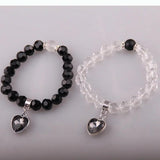 Crystal Beads Bracelet with Heart Charm - Stretchy Ladies Jewelry