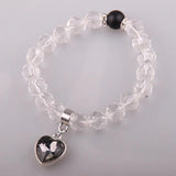Crystal Beads Bracelet with Heart Charm - Stretchy Ladies Jewelry