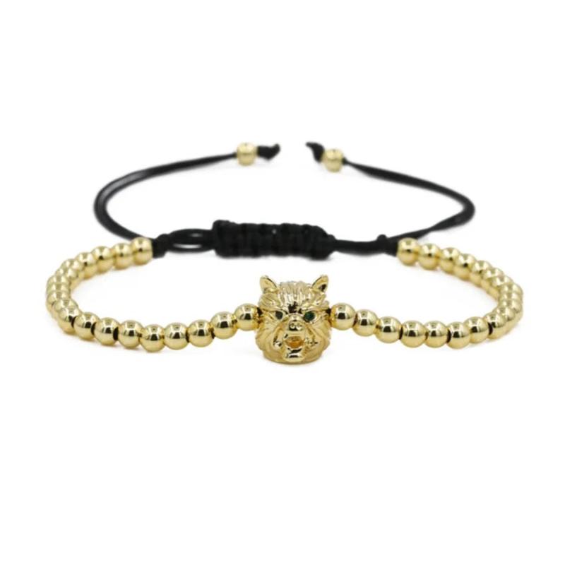 Yellow Weave Wolf Head Bracelet with Zirconia for Men