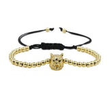 Yellow Weave Wolf Head Bracelet with Zirconia for Men