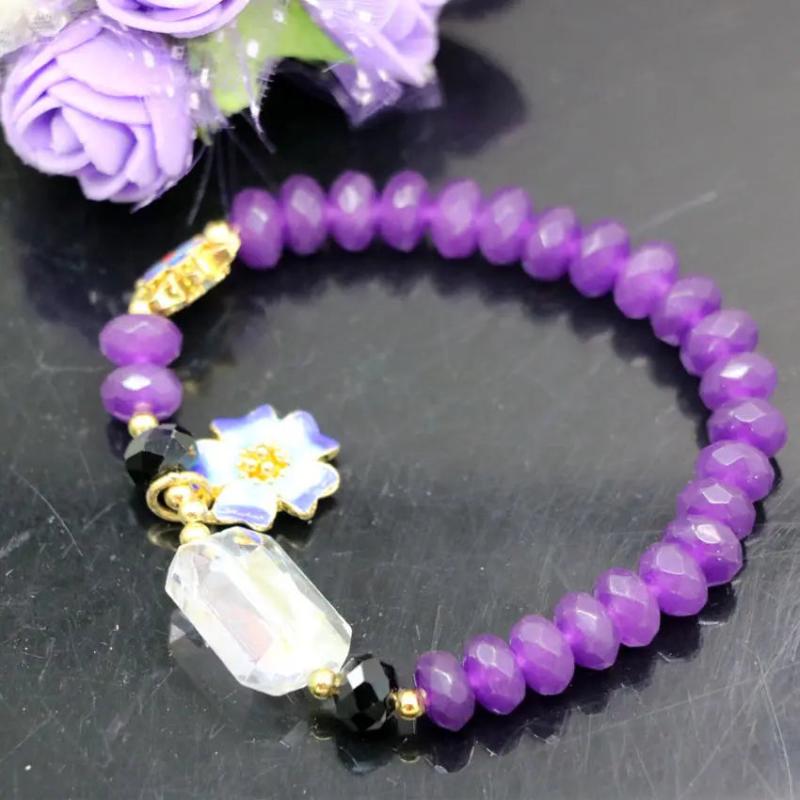 Charms Bracelet Bangle with Stone Jades Chalcedony Abacus Beads