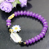 Charms Bracelet Bangle with Stone Jades Chalcedony Abacus Beads
