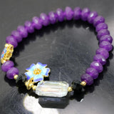 Charms Bracelet Bangle with Stone Jades Chalcedony Abacus Beads
