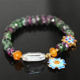 Charms Bracelet Bangle with Stone Jades Chalcedony Abacus Beads