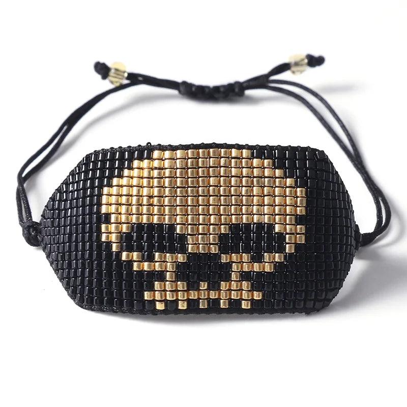 Bohemia Skull Beaded Bracelet Adjustable Unisex Retro Hand Woven