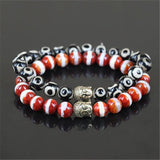 2pcs 8mm Natural Stone Beads Bracelet with Buddha Head Charm for Men and Women