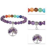 7 Chakra Stone Beads Bracelet Tree of Life Charms Yoga Meditation Wrap