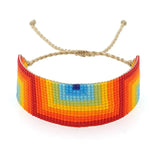 Rainbow Rice Bead Bracelet Adjustable Hand Knit Bohemian Eyes
