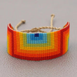 Rainbow Rice Bead Bracelet Adjustable Hand Knit Bohemian Eyes