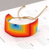 Rainbow Rice Bead Bracelet Adjustable Hand Knit Bohemian Eyes