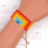 Rainbow Rice Bead Bracelet Adjustable Hand Knit Bohemian Eyes