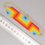 Rainbow Rice Bead Bracelet Adjustable Hand Knit Bohemian Eyes