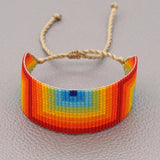 Rainbow Rice Bead Bracelet Adjustable Hand Knit Bohemian Eyes