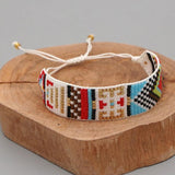 Colorful Geometric Pattern Beaded Bracelet, Handwoven Minimalist