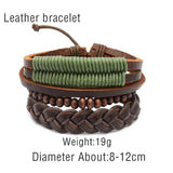 Adjustable Brown Belt Green Leather Beaded Bracelet Wristband