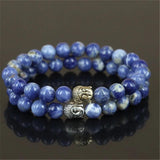 Natural Sodalite Stone Beads Bracelets with Buddha Head Men Stretch Bracelet
