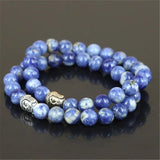 Natural Sodalite Stone Beads Bracelets with Buddha Head Men Stretch Bracelet