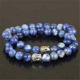 Natural Sodalite Stone Beads Bracelets with Buddha Head Men Stretch Bracelet