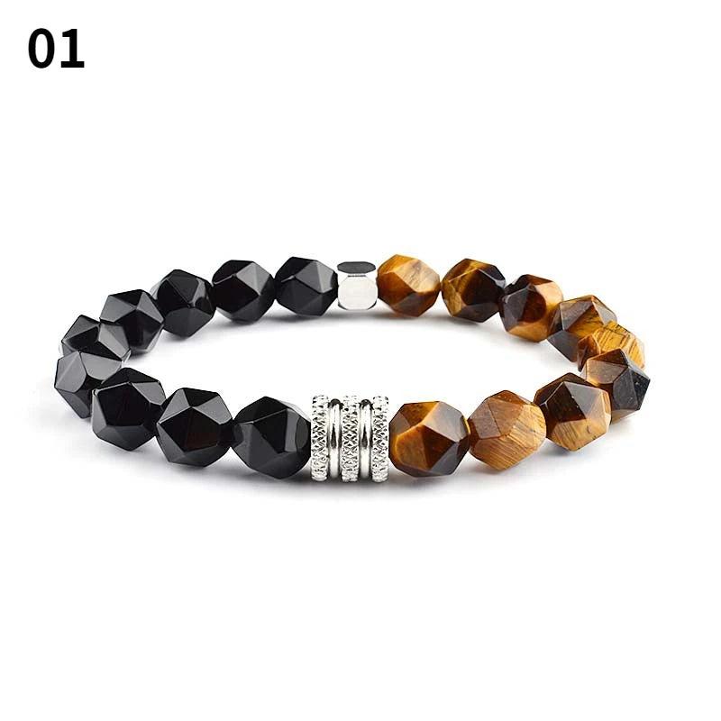 Vintage Stone Bracelet Men Stainless Steel Tiger Eye Chakra Reiki Bangle