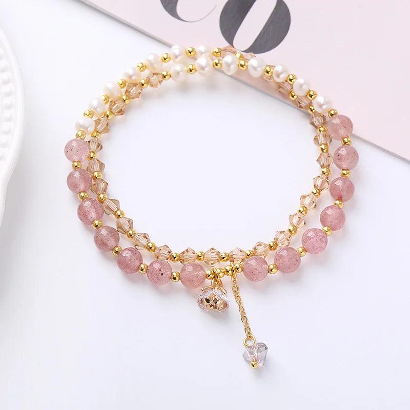 Natural Pearl Double Loop Bracelet Women's Crystal Bracelet